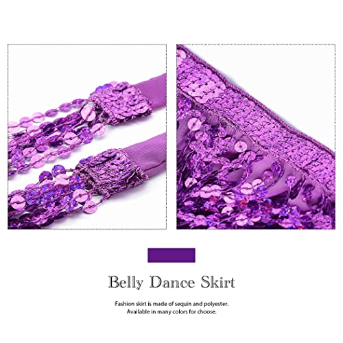 Belly Dance Hip Skirt Tassel Scarf Sequin Wrap Rave Costume for Women (Blue)