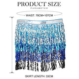 Belly Dance Hip Skirt Tassel Scarf Sequin Wrap Rave Costume for Women (Blue)
