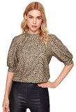 Women's Puff Sleeve Leopard Print Work Blouse Casual Hight Neck Top Leopard