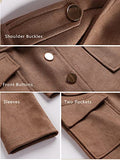 Faux Suede Jacket for Women Casual Long Sleeve Button Notch Collar Short Moto Biker Coat Fall Dark Khaki Small