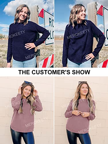 Women's Long Sleeve Oversized Crew Neck Solid Color Knit Pullover Sweater Tops Mocha