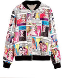 Women's Fashion Long Sleeve Comic Print Crop Bomber Zipper Jacket