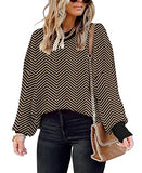 Oversized Sweaters for Women 2023 Trendy Fall Crew Neck Lantern Sleeve Striped Side Slit Knit Pullover Jumper Tops