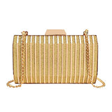 Women Lattice Pattern Metal Handbag Chain Geometric Evening Clutch Purse, Gold