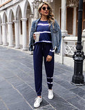 Women's Long Sleeve Loungewear Crewneck Pullover Tops Long Pants Sweatsuits Tracksuits with Pockets Army Green