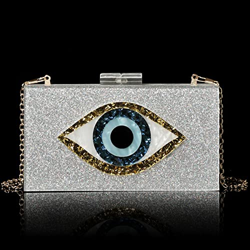 Clutch Purses for Women-Evil Eye Acrylic Clutch Glitter Purse Evening Bag Chain Shoulder Crossbody Handbags