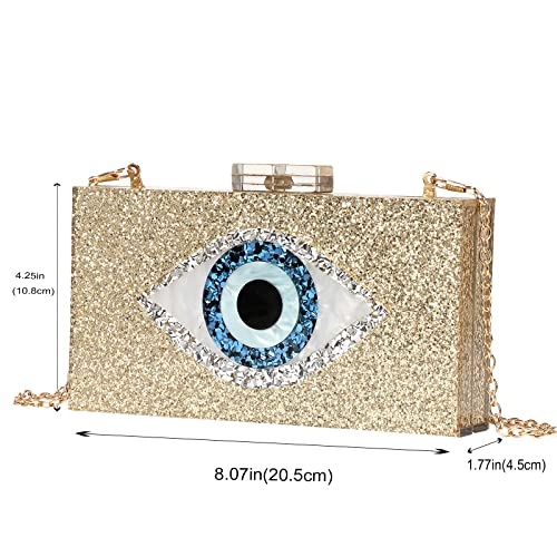 Clutch Purses for Women-Evil Eye Acrylic Clutch Glitter Purse Evening Bag Chain Shoulder Crossbody Handbags