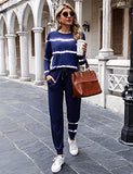 Women's Long Sleeve Loungewear Crewneck Pullover Tops Long Pants Sweatsuits Tracksuits with Pockets Army Green