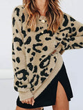 Womens Leopard Crewneck Sweater Oversized Casual Loose Basic Sherpa Pullover Knit Jumper