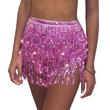 Belly Dance Hip Skirt Tassel Scarf Sequin Wrap Rave Costume for Women (Blue)