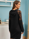 CONTRAST LACE HOODED SWEATSHIRT DRESS