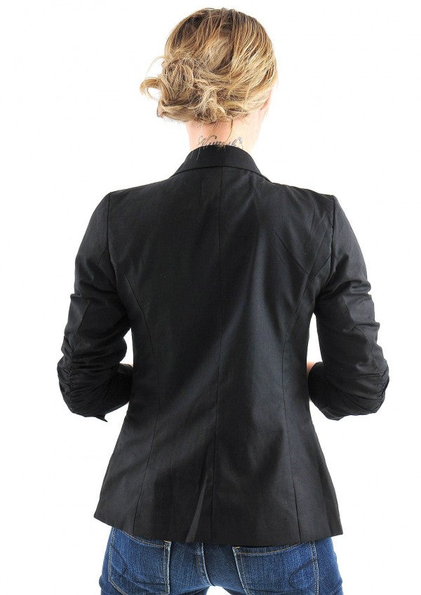 Black Ruched Sleeve Blazer