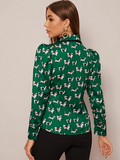 Tie Neck Allover Dog Print Blouse