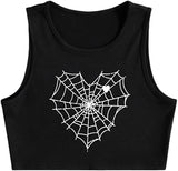 Women's Heart Graphic Print Round Neck Crop Tank Top Sleeveless Slim Fit Crop Tops