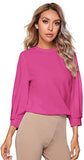 Women's 3/4 Long Sleeve Casual Office Blouse for Work Round Neck Top Plain Shirt