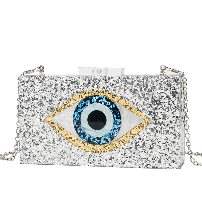 Clutch Purses for Women-Evil Eye Acrylic Clutch Glitter Purse Evening Bag Chain Shoulder Crossbody Handbags
