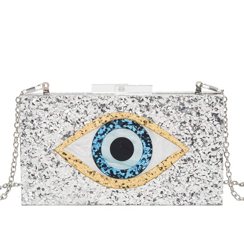 Clutch Purses for Women-Evil Eye Acrylic Clutch Glitter Purse Evening Bag Chain Shoulder Crossbody Handbags