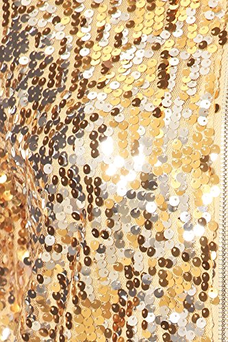 Womens Sequin Long Sleeve Front Zip Jacket with Ribbed Cuffs, Gold, Small