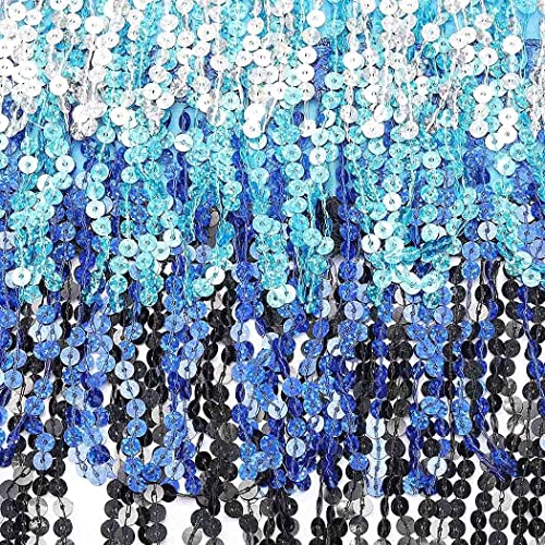 Belly Dance Hip Skirt Tassel Scarf Sequin Wrap Rave Costume for Women (Blue)
