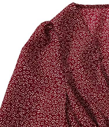 Women's Sexy Frill Ditsy Floral Print Crop Top Square Neck Long Sleeve Shirred Blouse Tops