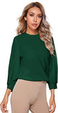 Women's 3/4 Long Sleeve Casual Office Blouse for Work Round Neck Top Plain Shirt