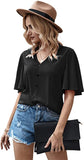 Women's Butterfly Sleeve Button Front V Neck Casual Blouse Tops