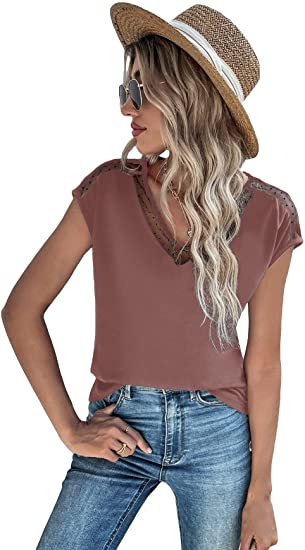 Women's Polka Dots Contrast Mesh Batwing Short Sleeve Shirt Blouse Top