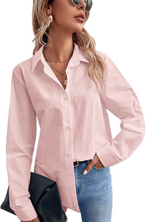 Women's Long Sleeve Button Down Shirt Solid Basic Workwear Blouse Tops