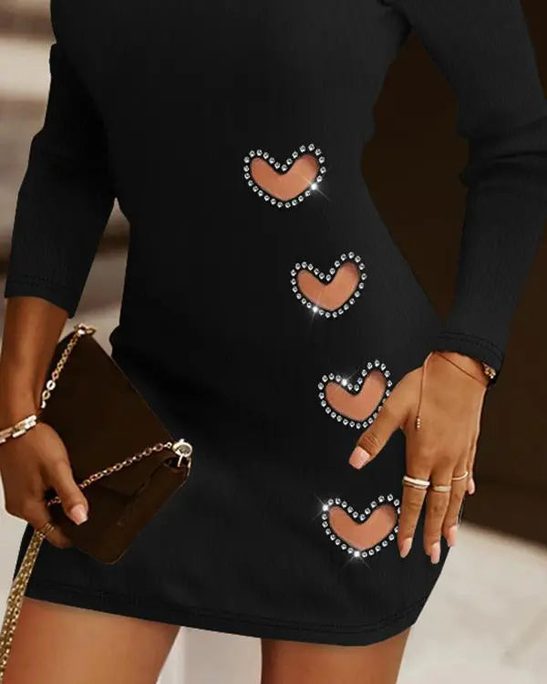 Hollow Heart Rhinestone Bodycon Dress