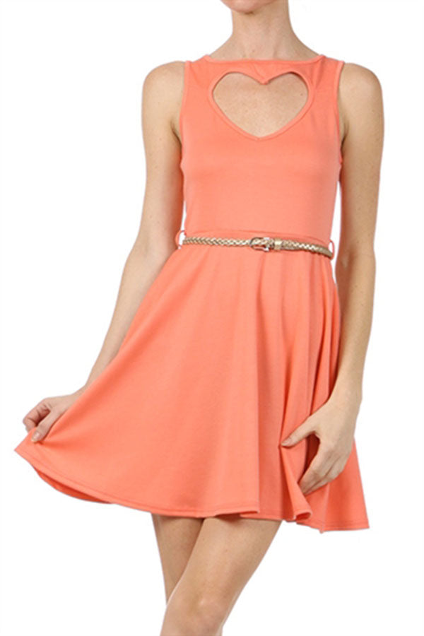 heart cut out skater dress Britt Rhinestone Satin Heart Cutout Mini Dress