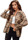 Women's Plaid Button Down Long Sleeve Blouse Lapel Collar Tunic Top Shirt