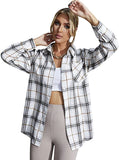 Women's Plaid Button Down Long Sleeve Blouse Lapel Collar Tunic Top Shirt
