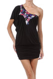 Black One Shoulder Multi-Color Block Mini Dress
