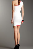 White One Shoulder Leopard Print Rhinestone Dress