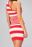 One Shoulder Stripe Variation Bandage Dress