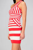 One Shoulder Stripe Variation Bandage Dress