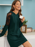 CONTRAST LACE HOODED SWEATSHIRT DRESS