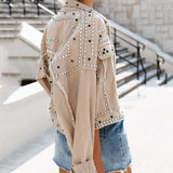 Women's Fashion Denim Jacket Coat Hand Beaded Rivet Short Black Denim Jacket Student Basic Coat