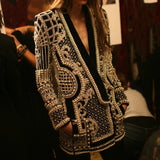 New Beaded Geometricr Long Sleeves V-Neck Vintage Ladies Outwear vintage fashion Overcoats