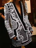 New Beaded Geometricr Long Sleeves V-Neck Vintage Ladies Outwear vintage fashion Overcoats