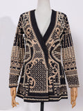 New Beaded Geometricr Long Sleeves V-Neck Vintage Ladies Outwear vintage fashion Overcoats