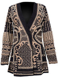 New Beaded Geometricr Long Sleeves V-Neck Vintage Ladies Outwear vintage fashion Overcoats