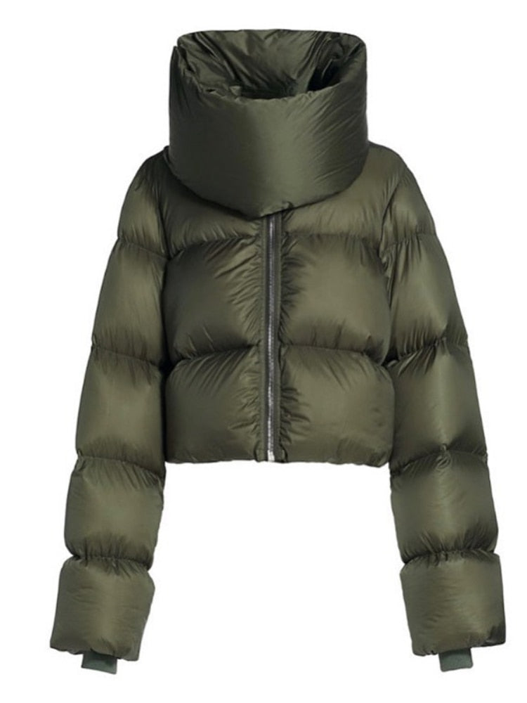 Winter Casual Black Oversized Bubble Coat for Women 2023 Fashion Zipper Scarf Collar Short Puffer Jackets Green Parka Streetwear