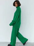 Casual Two Piece Set Women 2023 Spring Crop Sweater   High Waist Lady Suits Knit Panelled Side Split Trouser Suits Female