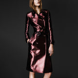 Spring Autumn Long Shiny Reflective Leather Trench Coat for Women Belt Double Breasted Cool European Fashion 2022