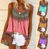 Casual Strap Tank Top Loose Beach Shirt Sleeveless Print Beach T-Shirt Top Bohemian Style Clothing(Up to 5XL )