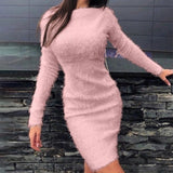 Women Elegant Knitted Sweater Dress Long Sleeve Bodycon Dress Sexy Slit Tight Mini Dress Winter Warm Sweater For Ladies 2023