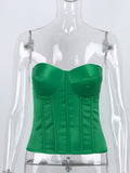 Cami Sleeveless Black Fashion Women Tank Tops Bustier Strapless sexy Tube Satin Crop Top Corset