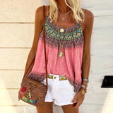 Casual Strap Tank Top Loose Beach Shirt Sleeveless Print Beach T-Shirt Top Bohemian Style Clothing(Up to 5XL )