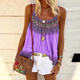 Casual Strap Tank Top Loose Beach Shirt Sleeveless Print Beach T-Shirt Top Bohemian Style Clothing(Up to 5XL )
